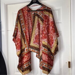 Vibrant Paisley Kimono Top - Red and Gold